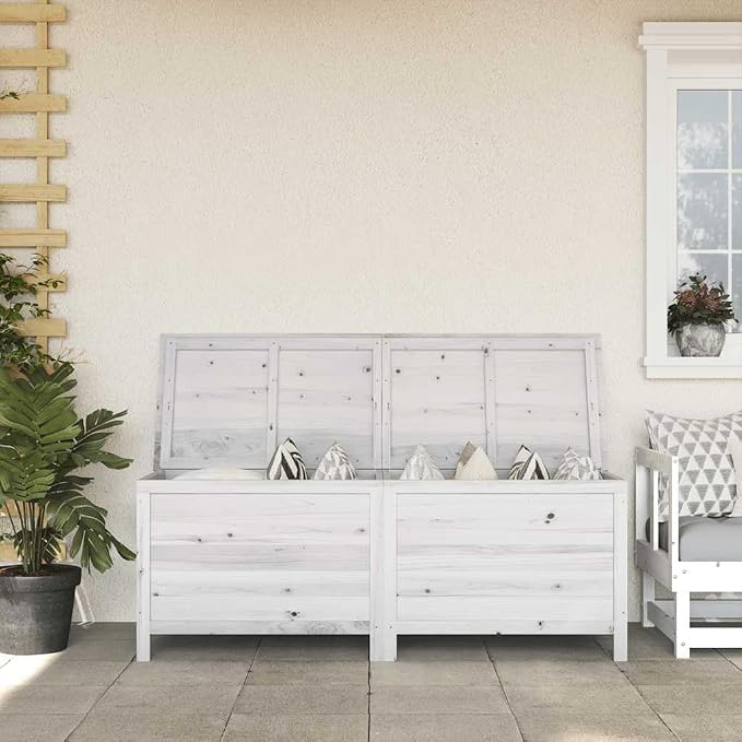 Outdoor Garden Storage Box, Large Wooden Deck Box for Patio Cushions, Toys and Garden Tools, Solid Fir Wood Storage Chest with Weather Resistant Finish, 59.1 x 19.7 x 22.2 Inches