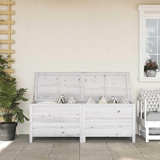 Outdoor Garden Storage Box, Large Wooden Deck Box for Patio Cushions, Toys and Gardening Tools, Weather Resistant Solid Fir Wood Organizer, 59.1 x 19.7 x 22.2 Inches, White