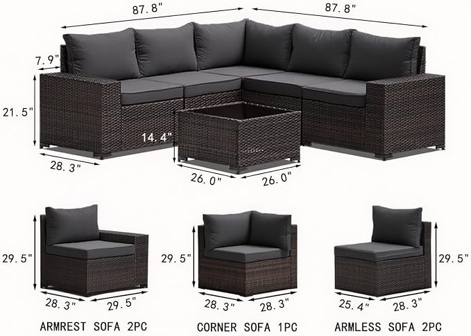 9 Pieces Outdoor Patio Furniture Sets,Wicker Conversation Set Sectional Sofa,Includes 8 All-Weather High Back PE Rattan Seating Components w/Thickened Cushions&Coffee Table,Gray