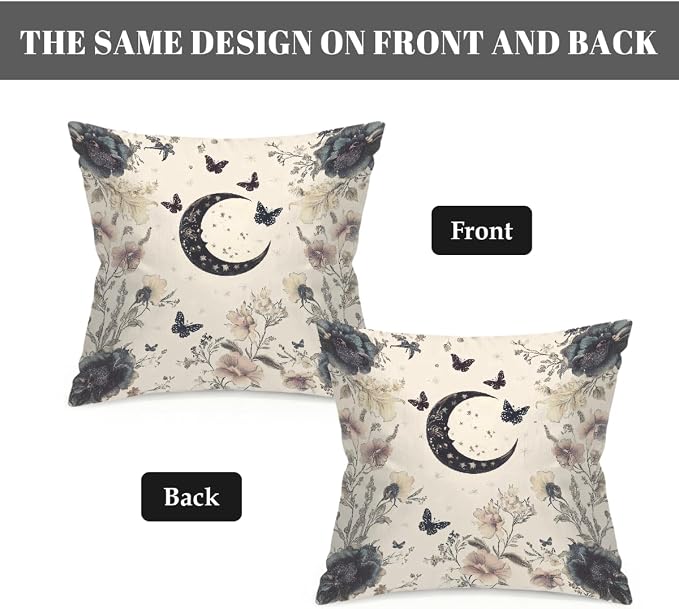 18x18 Inch Outdoor Pillow Covers Set of 2 Waterproof Throw Pillow Covers Decorative Couch Cushion Covers Boho Moon Floral Square Pillowcases Protectors for Patio Garden Sofa