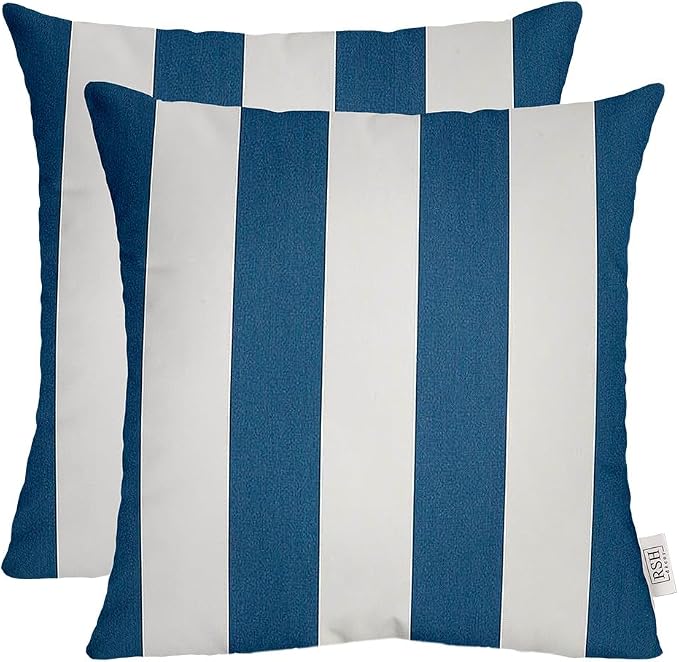 RSH DECOR: Sunbrella Square Throw Pillows Set of 2 | 20" x 20" | Water and Fade-Resistant Performance Fabric | Outdoor Pillow Covers with Down-Alternative Inserts | Cabana Regatta-Made in USA