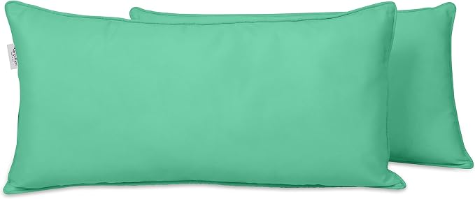 Indoor/Outdoor Polyester Fabric Lumbar Pillow Cover, All-Weather Waterproof Rectangular Cushion Case for Patio Furniture, 16 x 24 Set of 2 -Aquamarine