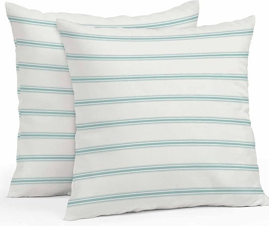 Vandarllin Outdoor Throw Pillows Covers 20x20 inch Set of 2 Waterproof Teal Blue Stripes Decorative Zippered Cushion Covers for Patio Furniture, Abstract Lines Striped Lumbar Pillowcases