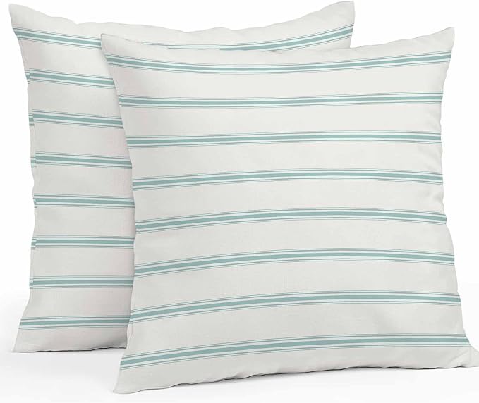 Vandarllin Outdoor Throw Pillows Covers 24x24 inch Set of 2 Waterproof Teal Blue Stripes Decorative Zippered Cushion Covers for Patio Furniture, Abstract Lines Striped Lumbar Pillowcases