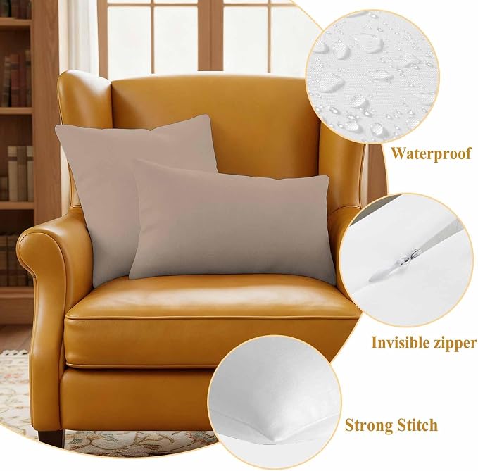 Outdoor Pillow Covers 16 x 16 Inches, Beige Solid Color Waterproof Throw Pillow Cover Set of 2, Aesthetics Contemporary Luxury Decorative Square Cushion Covers for Patio/Couch/Garden
