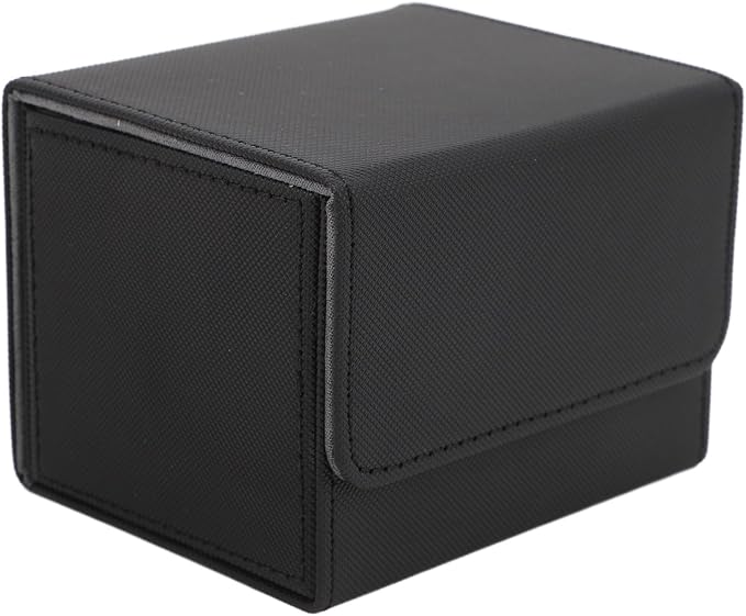 Zunate Card Deck Box with Magnetic Flap Lid, Large Capacity PU Leather Storage Box/Cover for Game Cards and Tarot Cards, Black, Holds Up to 100 (Black)