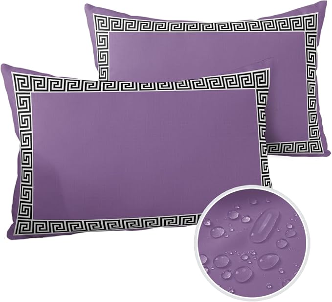 Prime Leader Outdoor Waterproof Pillow Covers Set of 2, Chinese Style Pattern Purple Background Patio Throw Pillow Covers, Decorative Cushion Case for Couch Sofa Furniture Garden, 20x12 Inch
