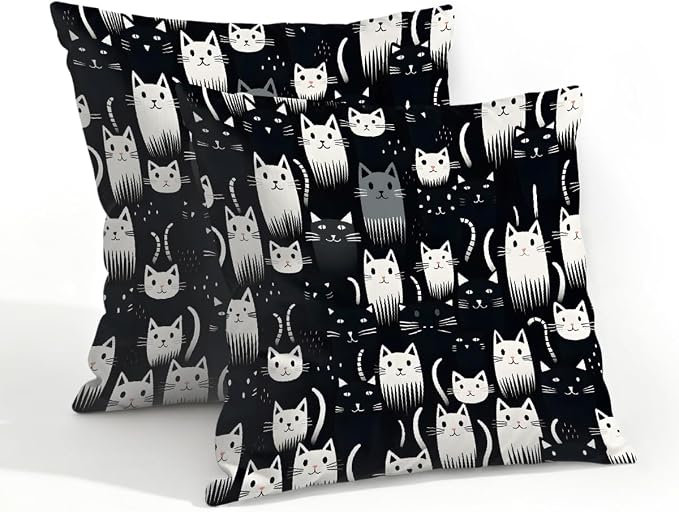 20x20 Inch Outdoor Pillow Covers Set of 2 Waterproof Throw Pillow Covers Decorative Couch Cushion Covers Cats Black White Square Pillowcases Protectors for Patio Garden Sofa