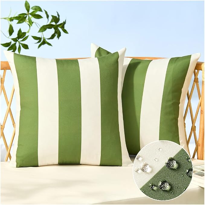Allorry Outdoor Pillow Covers 18x18 Olive Green Striped Outdoor Decor 07B18 | Striped Pillow Covers|for Spring Summer Outdoor Waterproof Garden Patio Furniture Sofa Bed Home Decor