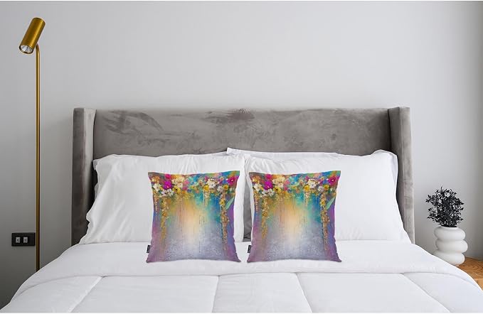 Swono Set of 2 Decorative Throw Pillow Covers Ivy Flowers, Abstract Blossom Floral Farmhouse Pillowcases Accent Pillow Cushion Cover for Couch Sofa Bed Office Armchair 18 X 18 Inch, Rainbow Purple