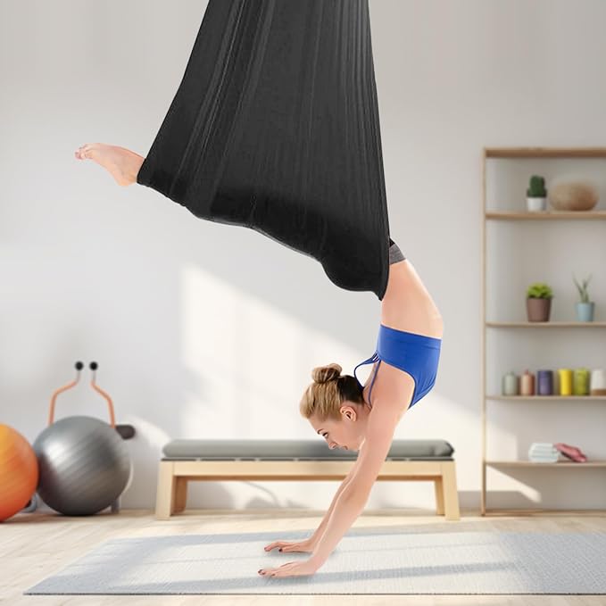 Aerial Yoga Hammock, 440 lbs Capacity Ceiling Mounted Aerial Silks Kit with 360° Swivel, Polyester Fabric for Home Gym Studio, 16.4ft