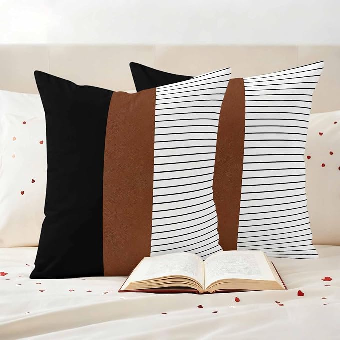 JasmineM Outdoor Pillow Cover 20x20 Inches Set of 2 Brown Black Lines Waterproof Throw Pillow Covers Boho Style Decorative Pillowcases Garden Cushion Case for Patio Couch Sofa