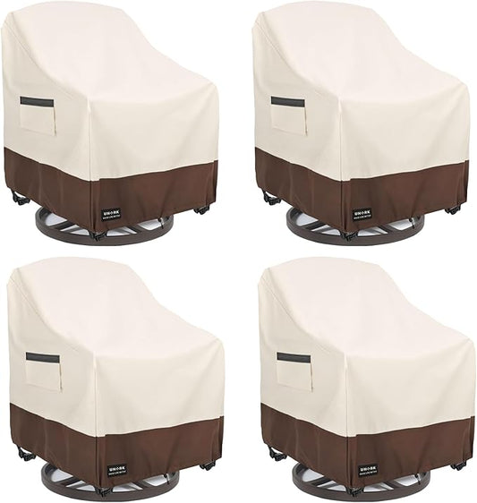 Outdoor Swivel Patio Chair Cover 4 Pack,600D Waterproof Heavy Duty Outdoor Chair Cover, Patio Furniture Covers, Outdoor Furniture Covers Waterproof, 30 W x 34 D x 36 H inches Beige and Brown