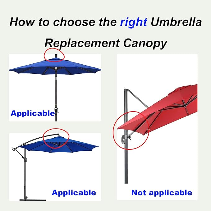 Cantilever Umbrella Replacement Canopy, Patio 8 Ribs Sun Umbrella Cover UV 50+ Protection Waterproof Cantilever for Garden, Backyard, Pool