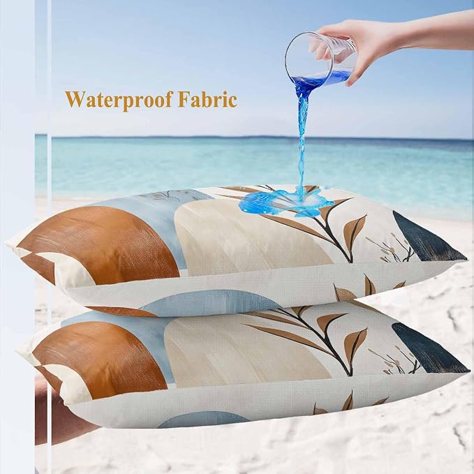 Bohemian Nordic Outdoor Waterproof Throw Pillow Covers Set of 2, 20"x12", Simple Colorful Abstract Leaves Decorative Pillow Covers Outside Cushion Case for Patio Porch Garden