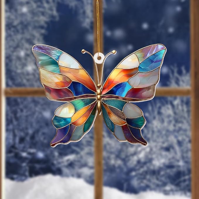 Stained Glass Butterfly Ornament Acrylic – Colorful Suncatcher Window Hanging, Glass Butterfly Decoration for Christmas Tree 2026, Spring Garden Décor, Gifts for Women & Nature Lovers(Sun-04)