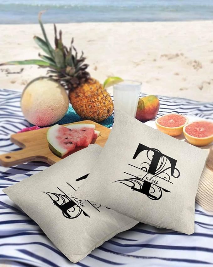 Personalized Gifts for Women/Men, Custom Pillow Case with Name Outdoor Waterproof Pillowcase, Letter T Customized Pillow Cases for Patio, Monogram Words Customs Pillow Cover 18" x 18", 2 Pcs