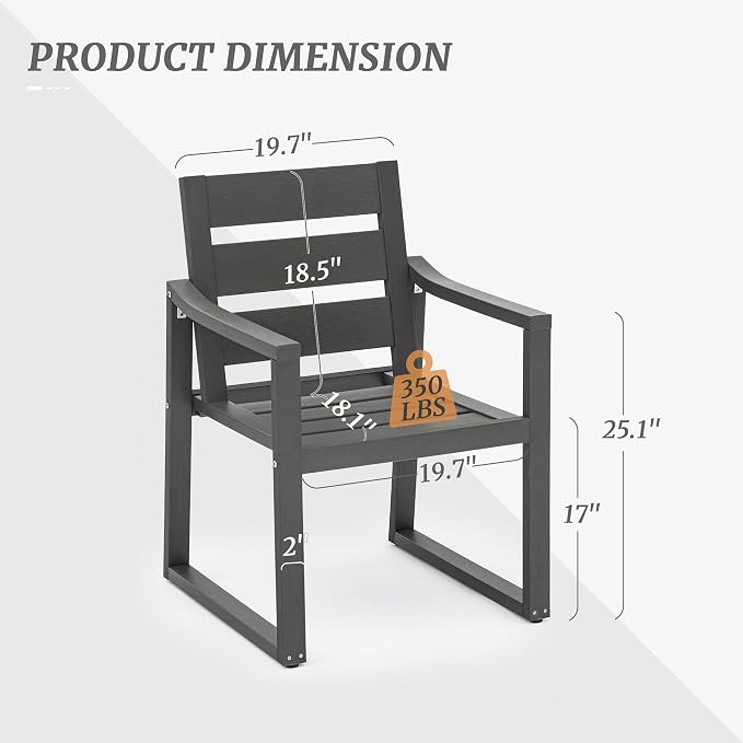Cozyman HDPS Outdoor Dining Chairs Set of 6, 350 LBS, Patio Dining Chairs with Armrest, All Weather Outdoor Kitchen Chairs with Square Frame Legs for Outdoor Indoor, Lawn, Garden, Backyard, Dark Gray