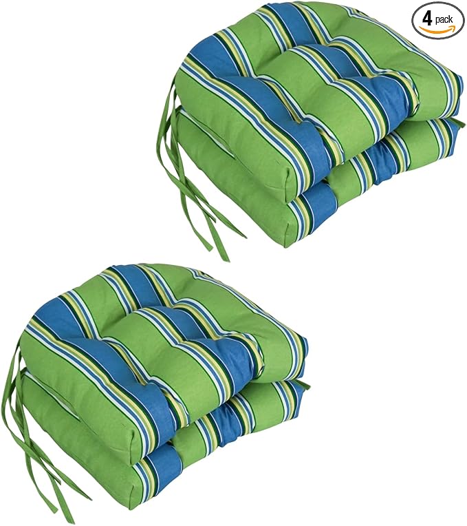 Blazing Needles Spun Polyester Patterned Outdoor U-Shaped Tufted Chair Cushions Set, Set of 4, 16", Haliwell Caribbean
