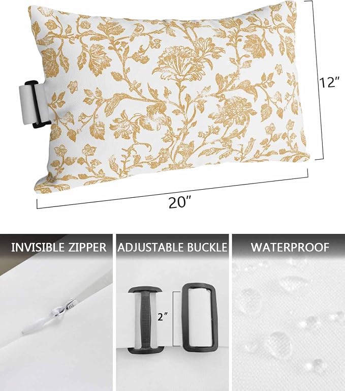 Pack of 4 Outdoor Lumbar Pillow Covers 12x20 Inch, Orange Flower Waterproof Throw Pillow Covers Set, Vintage Farmhouse Boho Leaf Spring Plant Indoor&Outdoor Cushion Cases for Patio Porch Beach