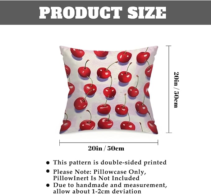 20x20 Inch Outdoor Pillow Covers Set of 2 Waterproof Throw Pillow Covers Decorative Couch Cushion Covers Red Cherry Fruit Square Pillowcases Protectors for Patio Garden Sofa