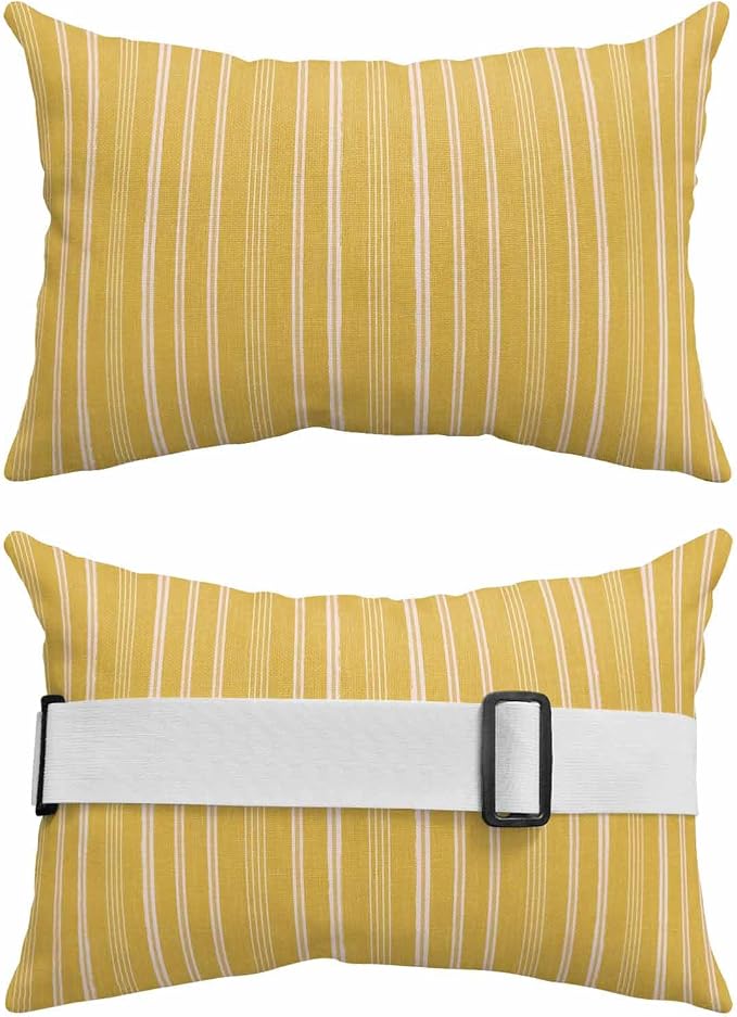 Pack of 2 Outdoor Lumbar Pillow Covers 11x16 Inch, Yellow Striped Waterproof Throw Pillow Covers Set, Farmhouse Stripes Modern Vintage Indoor&Outdoor Decorative Cushion Cases for Patio Porch Car
