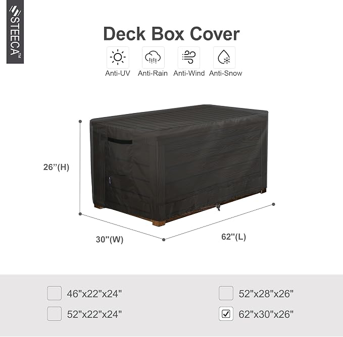 Patio Deck Box Cover Waterproof Outdoor Rectangular Storage Bench Cover 62L x 30W x 26H inch, Black