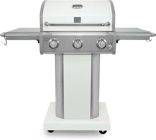 Kenmore 3-Burner Outdoor BBQ Grill | Liquid Propane Barbecue Gas Grill with Folding Sides, PG-A4030400LD-PE, Pedestal Grill with Wheels, 30000 BTU, Pearl White