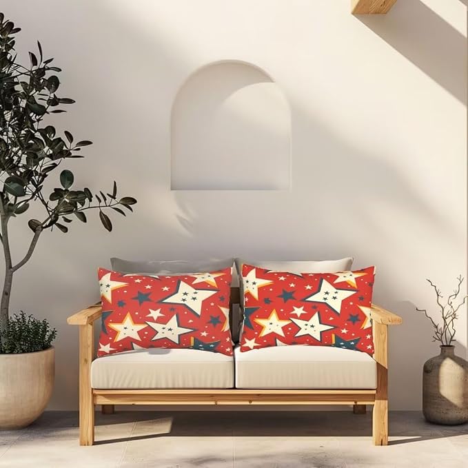 Outdoor Pillows Waterproof Set of 2 Outdoor Pillow Covers 16x24 Inch, Caramel Throw Pillows Stars Pillow Covers, Summer Garden Decorative Pillows Outdoor Pillows for Patio Furniture Home Decor -hs350