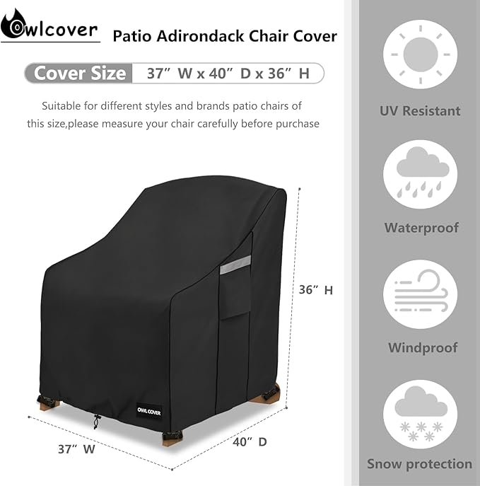 Outdoor Chair Covers 37" W x 40" D x 36" H,600D Heavy Duty Waterproof Patio Chair Cover,Outdoor Furniture Covers for Lawn/Garden Chiar,Black
