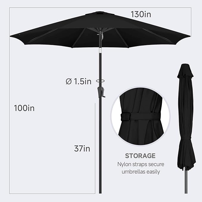 FLAME&SHADE 11 ft Patio Umbrella - Table Umbrella Outdoor with Push Button Tilt and Crank, UV Protection, 8 Sturdy Ribs, Market Umbrella for Garden, Deck, Backyard, Lawn, Pool and Beach(Black)