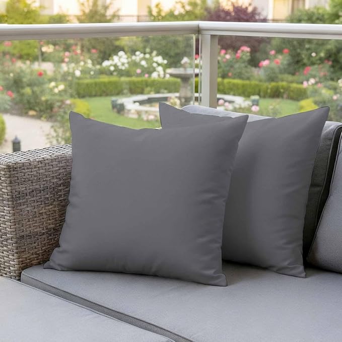 Outdoor Pillow Covers 24 x 24 Inches, Grey Pure Color Waterproof Throw Pillow Cover Set of 2, Aesthetics Contemporary Luxury Decorative Square Cushion Covers for Patio/Couch/Garden