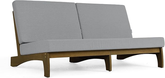 Outdoor Furniture Patio Couch, Weather Resistant 3-Seater Patio Sofa with Removable Cushion, Teak Wood Frame for Porch & Backyard Seating - Grey