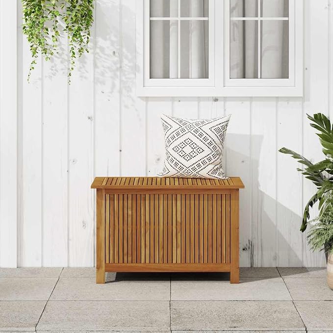 Solid Acacia Wood Patio Storage Box 35.4"x19.7"x22.8" Outdoor Furniture Water-Resistant Bench with Storage for Pool Toys Garden Tools Cushions Deck Box
