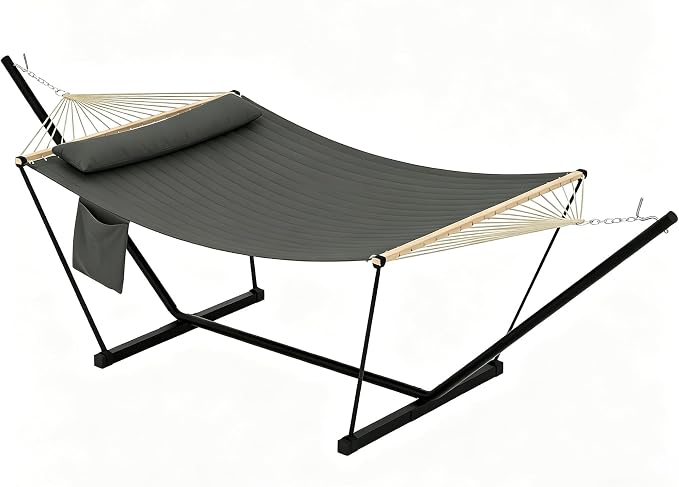 Garvee with Iron t-Shaped Bracket Flat Wood Frame Hammock - Durable, Sturdy, Comfortable, Easy Assembly, Stylish Design
