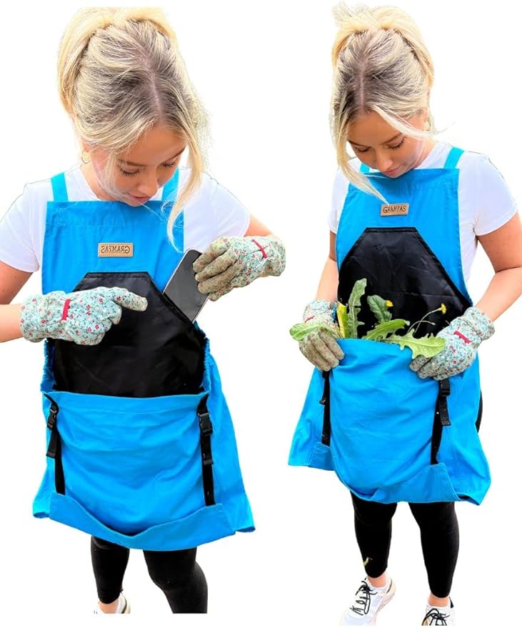 Grampa's Gardening Apron Cross Back Garden Apron with Large Pockets | Adjustable Straps • Harvest Apron • Hands-Free Gardening • Carries Vegetables, Flowers & Yard Debris • Heavy-Duty Canvas