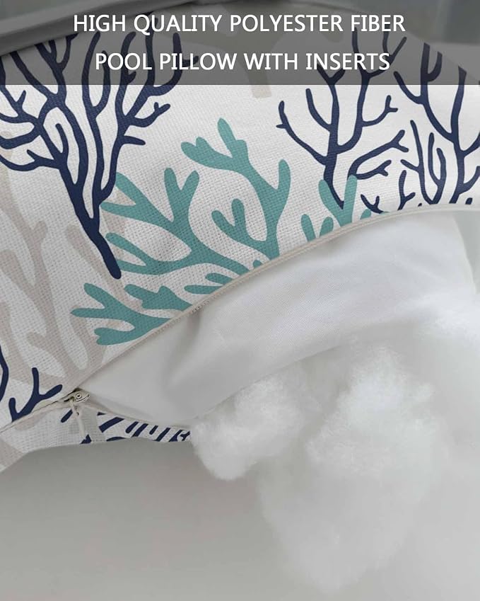 Chaise Lounge Head Resting Pillows,Blue Ombre Coral Summer Ocean Grey Coral Outdoor Chaise Pillows,Waterproof Patio Furniture Pillows with Insert and Adjustable Elastic Strap for Recliner Beach Chair