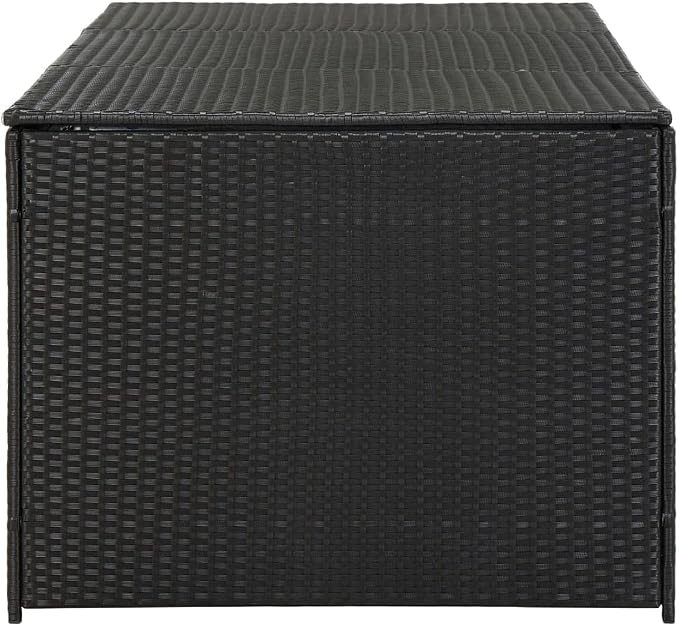 Wicker Patio Storage Box with PE Liner, Patio PE Rattan Storage Container, Outdoor Storage Box for Cushions, and Garden Tools, Poly Rattan 70.9"x35.4"x27.6" Black,-899