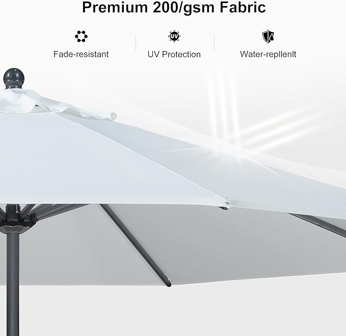 PURPLE LEAF 8' Round Patio Umbrella Outdoor Table Umbrella Aluminum Frame Market Umbrella Sun Umbrella with 8 Sturdy Ribs Tilt for Garden Deck Lawn Pool White