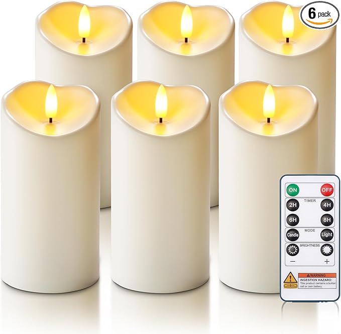 Homemory Waterproof Candles Outdoor, 6 Pack 3"x6" Flameless LED Pillar Candles with Remote & Timer, Battery Operated Flickering Candles for Patio, Garden, Lantern, Outdoor Decor