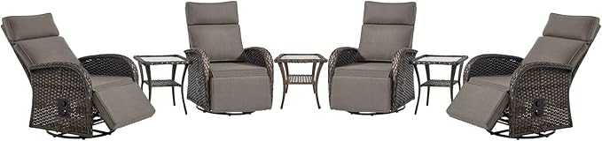 Belord 7 Piece Patio Furniture Set with 4 Swivel Recliner Chairs and 3 Side Tables, Dual-Adjust Wicker Chaise Lounge Chairs for Outdoor Patio Conversation, All-Weather Brown Rattan