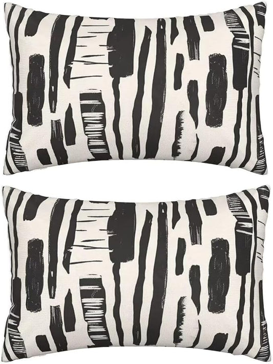 Outdoor Pillows Black And White Pillow Covers 31x47 Set of 2 Throw Pillow Covers, Geometric Throw Pillows Rectangular Lumbar Pillows Cushion Covers Decorative Pillows for Garden Patio Furniture J460