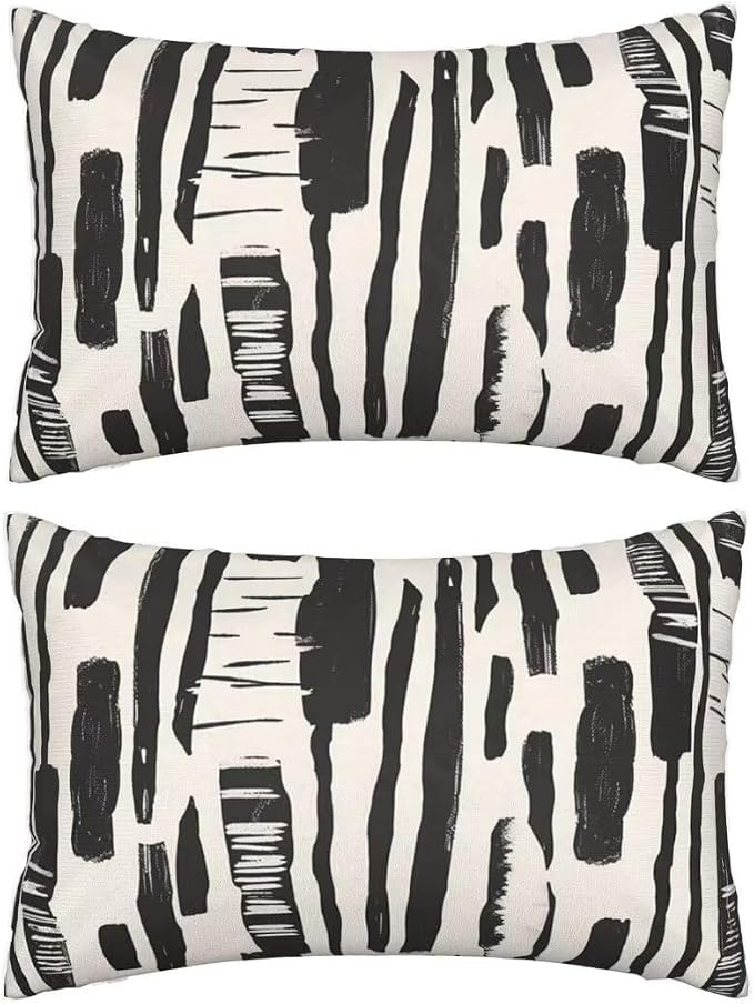 Throw Pillow Covers 31x47 Inch Pillow Covers Set of 2 Couch Pillows, Black And White Throw Pillows with Invisible Zipper, Soft Accent Pillows Decorative Pillows for Bed Farmhouse Decor, Geometric J460