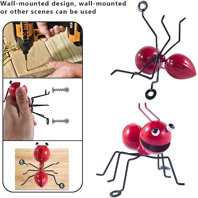 OBTANIM 4 Pack Colorful Cute Metal Ant Garden Wall Art Decorative Yard Decorations Outdoor Lawn Wall Sculptures