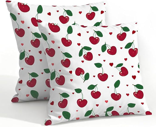 22x22 Inch Outdoor Pillow Covers Set of 2 Waterproof Throw Pillow Covers Decorative Couch Cushion Covers Cherry Leaf Fruit Square Pillowcases Protectors for Patio Garden Sofa