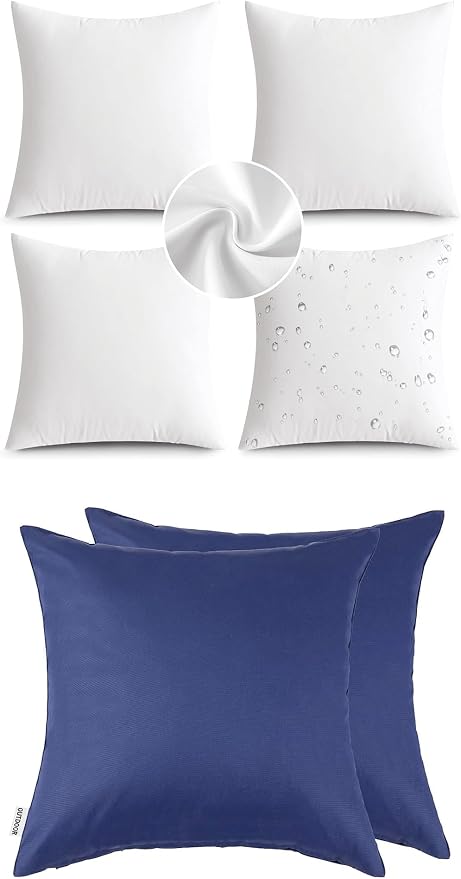 MIULEE Pack of 2 Waterproof Pillow Inserts Bundle Pack of 2 Outdoor Pillow Covers Navy Blue 16x16 Inch