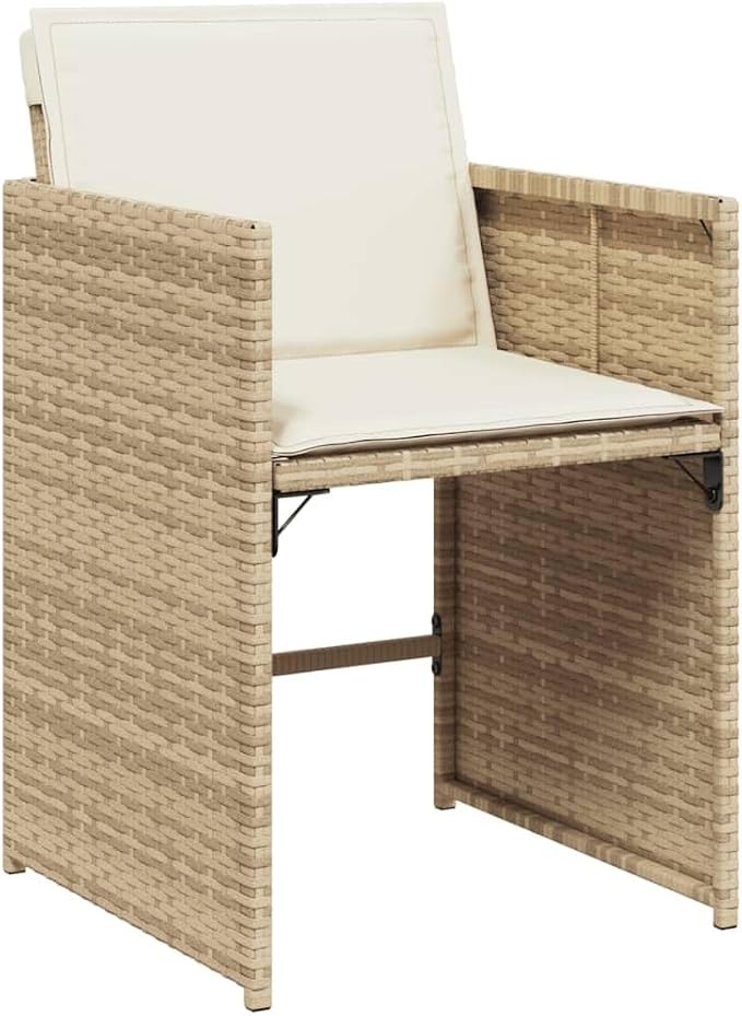 5-Piece Patio Dining Set with Cushions Beige Poly Rattan Outdoor Furniture Set for Backyard, Balcony, Porch - Tempered Glass Table & Foldable Chairs