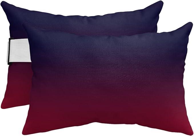 Outdoor Pillows Covers with Inserts Purple Red Gradient Waterproof Recliner Pillow with Adjustable Strap Throw Pillows for Patio Furniture Pool Lounge Chair, 11x16 inch, 2PCS