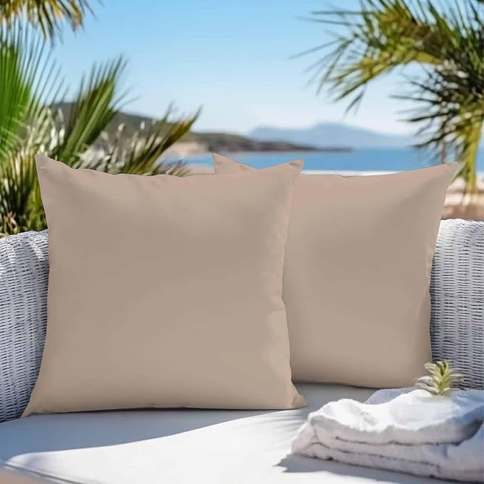 Throw Pillow Covers 16x16 Inch Set of 2, Beige Solid Color Waterproof Outdoor Pillow Covers, Aesthetics Contemporary Luxury Decorative Cushion Pillowcases for Couch, Sofa, Bed, Garden, Patio