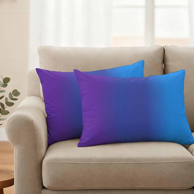 Purple Blue Ombre Outdoor Pillow Covers Waterproof, All Weather Cushion Case Set of 2, Modern Color Gradient Striped Lumbar Pillowcase for Sofa Couch Bed Decor Patio Furniture 20"x12"